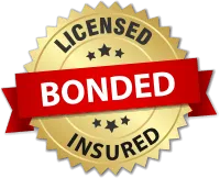 Gold badge with "Licensed," "Bonded" in red, and "Insured," representing the professional credentials and protection offered by Budget Roofing Service Inc, a trusted roofing company in Winter Haven.