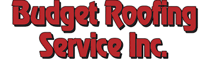 Logo for "Budget Roofing Service Inc." in large, bold red and black text on a light background.